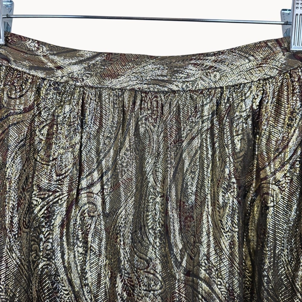 J.Crew Collection Gold Metallic Silk Paisley Skirt 8 Shimmer Cocktail Elegant - Picture 8 of 13